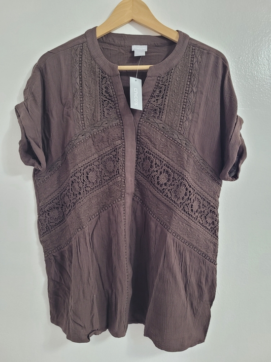 Chico's Tops - BNWT Chico's Women's Brown Lace Short Sleeve Blouse Size 0